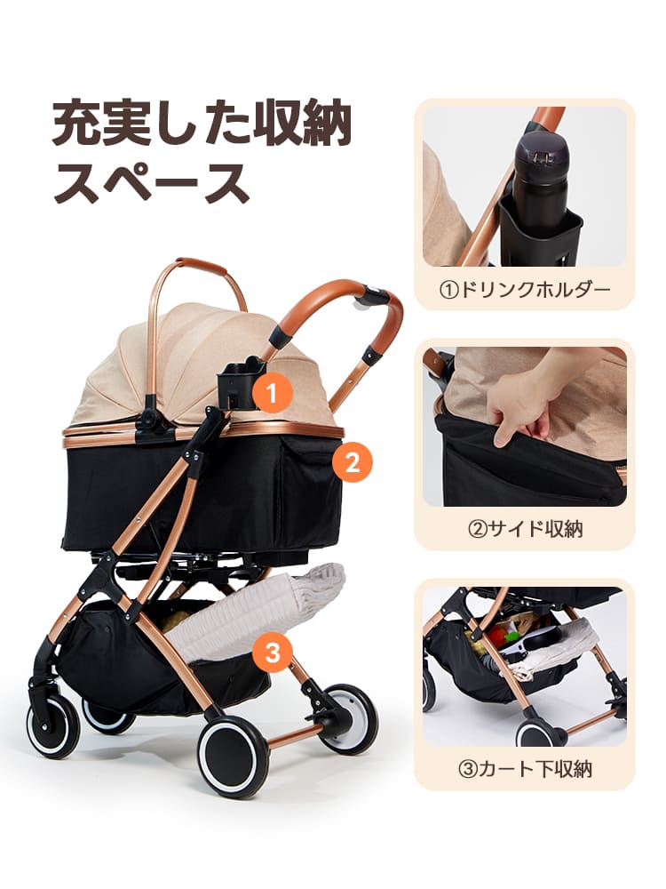 4WAY分離式ペットカート｜車載・散歩に最適な折りたたみ式！中型犬20kg