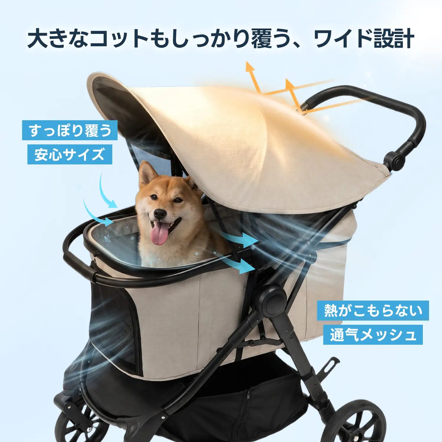 PETTENA】 ペットカート用サンシェード|98%遮光＆通気性メッシュ