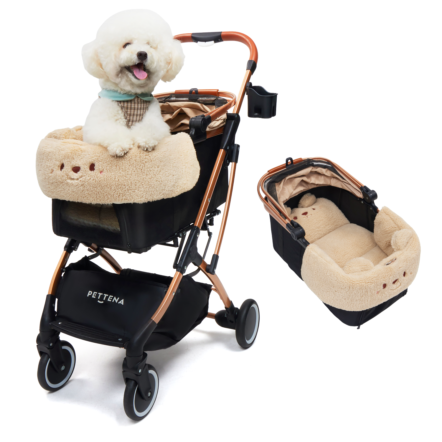 ペットカートKNIGHT ブラックゴールド + ♨️保温クマ(ベージュ)