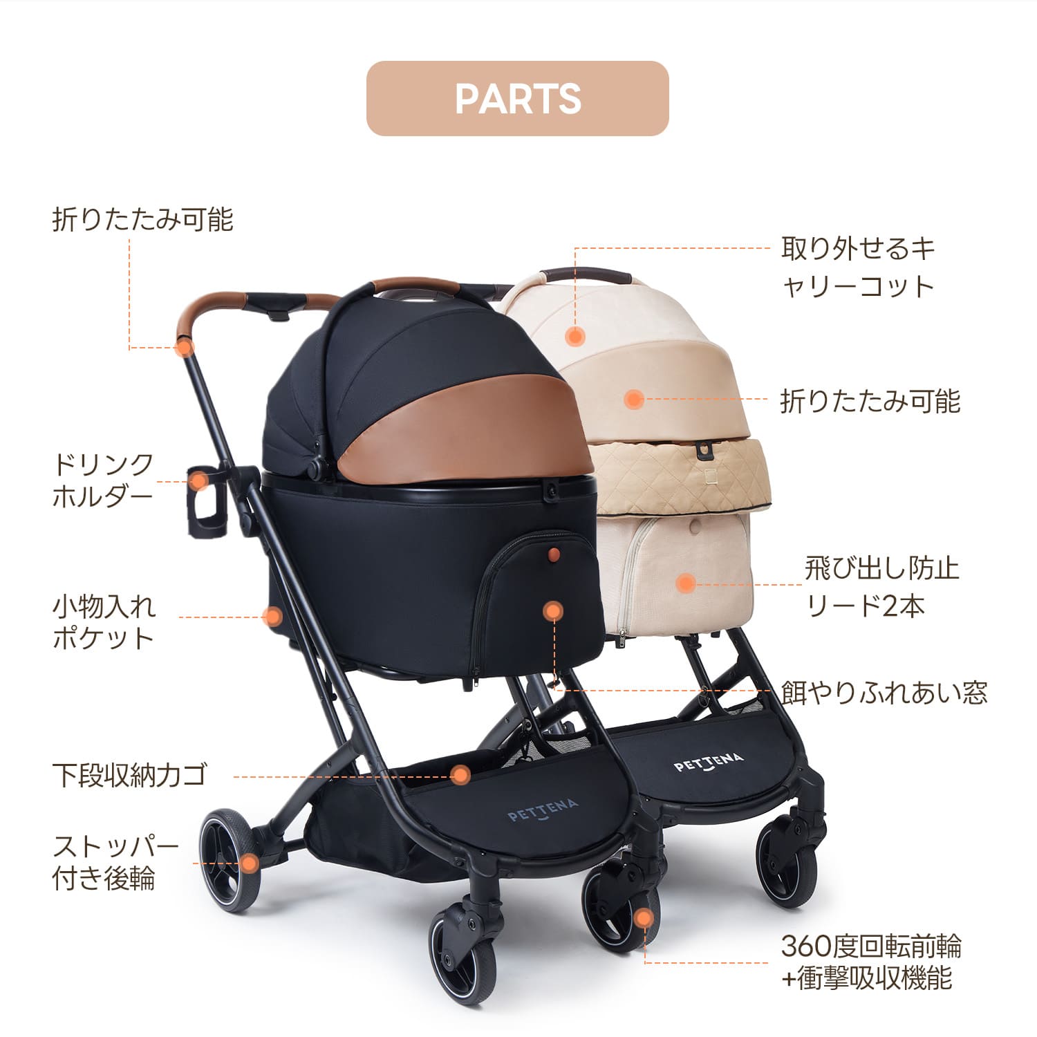 3秒で折りたためる分離式ペットカート PETTENA｜中型犬・多頭飼い対応