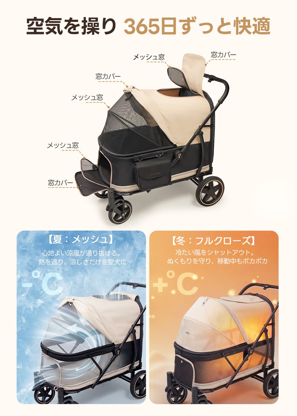 大型犬用ペットカート PETTENA TITAN | 耐荷重55kg・低床設計