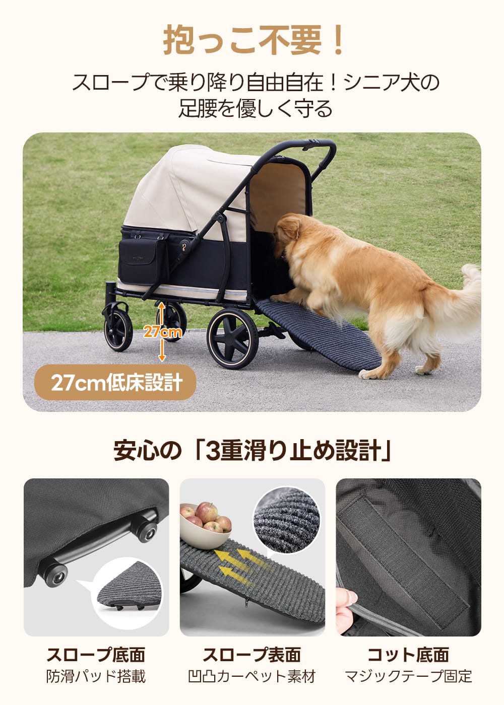 大型犬用ペットカート PETTENA TITAN | 耐荷重55kg・低床設計