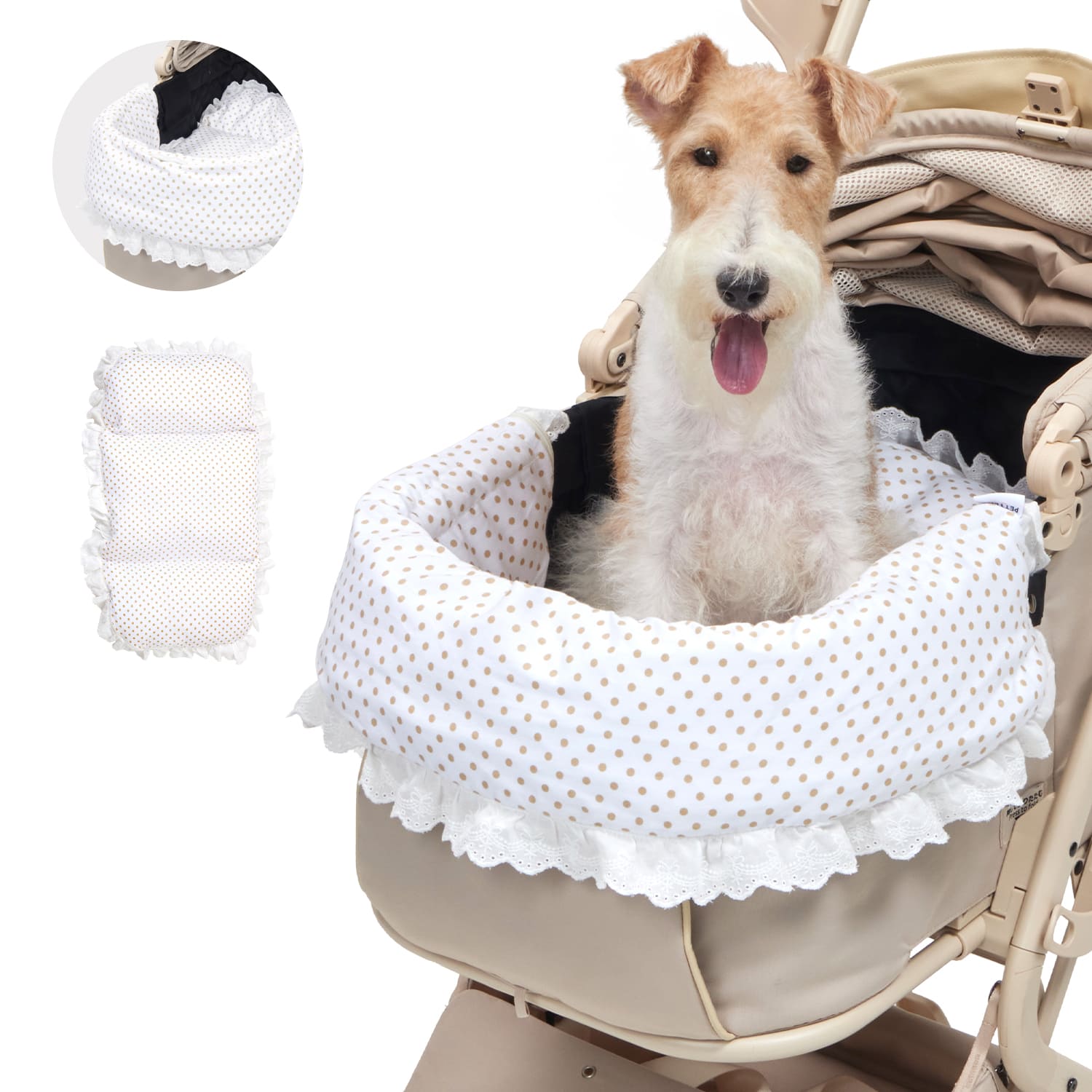 リバーシブルペットカート用クッション2点セット｜クマのぬいぐるみ