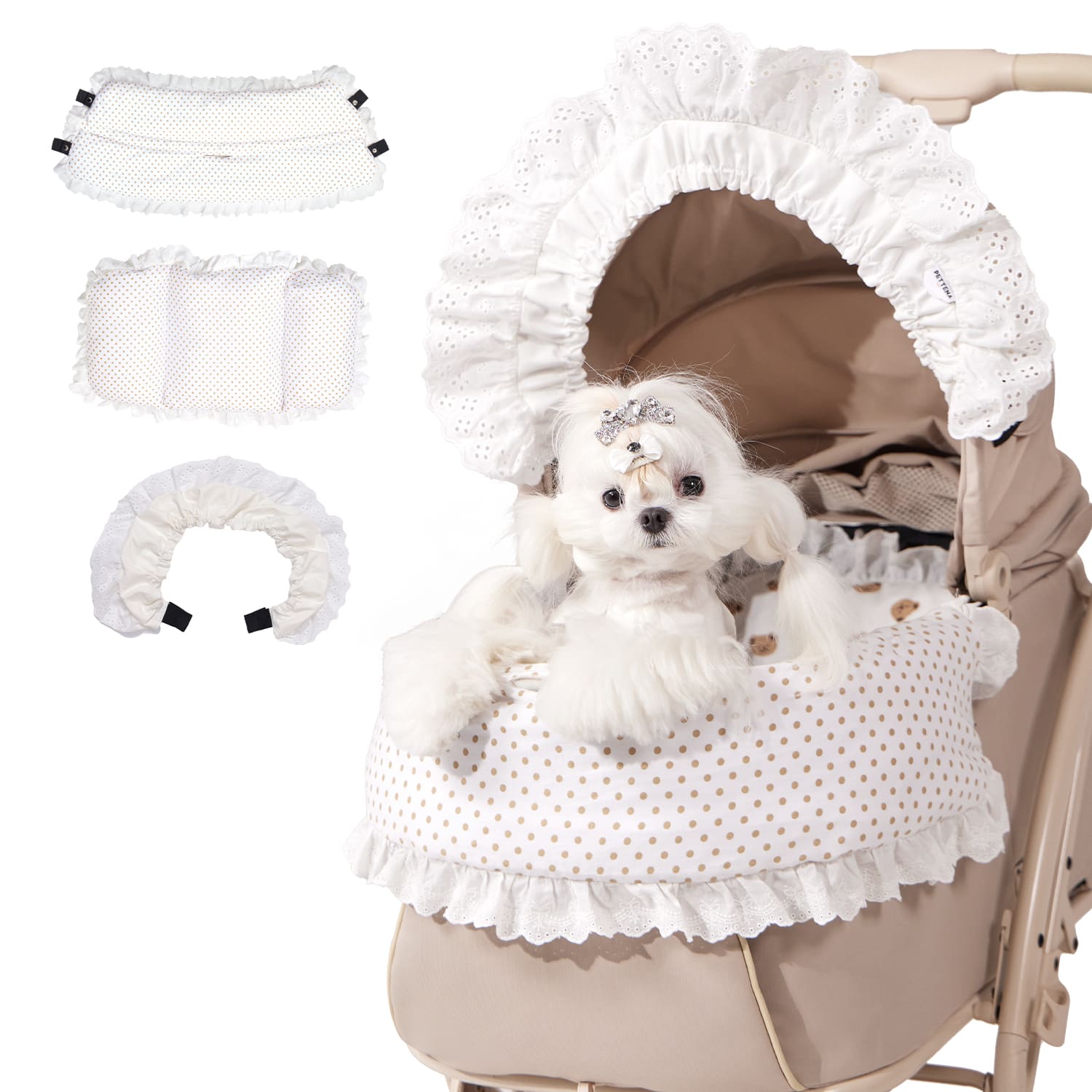 リバーシブルペットカート用クッション2点セット｜クマのぬいぐるみ