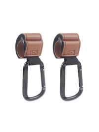 カートの左右に装着してバランスを保つためのフック（キャメルブラウン）2個入りセット。強力なマジックテープと頑丈なカラビナが、買い物袋などの荷物を2箇所でしっかり支える。