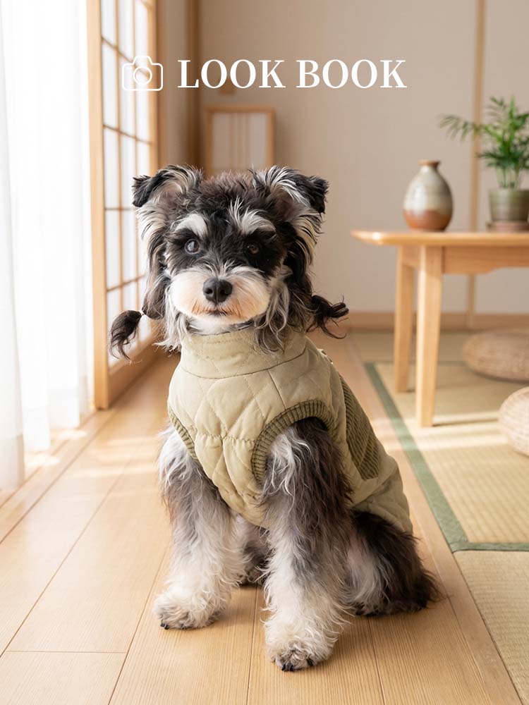 PETTENAのカーキベージュあったかベスト。厚手のポリエステル素材と裏起毛が、冬の冷え込みから愛犬を優しく守ります。ハーネス一体型の機能的な設計と、落ち着いたカラーバリエーションが魅力。0〜10度の気温下でも快適に過ごせるよう、保温性と着脱のしやすさを追求した小型犬専用の防寒着です。