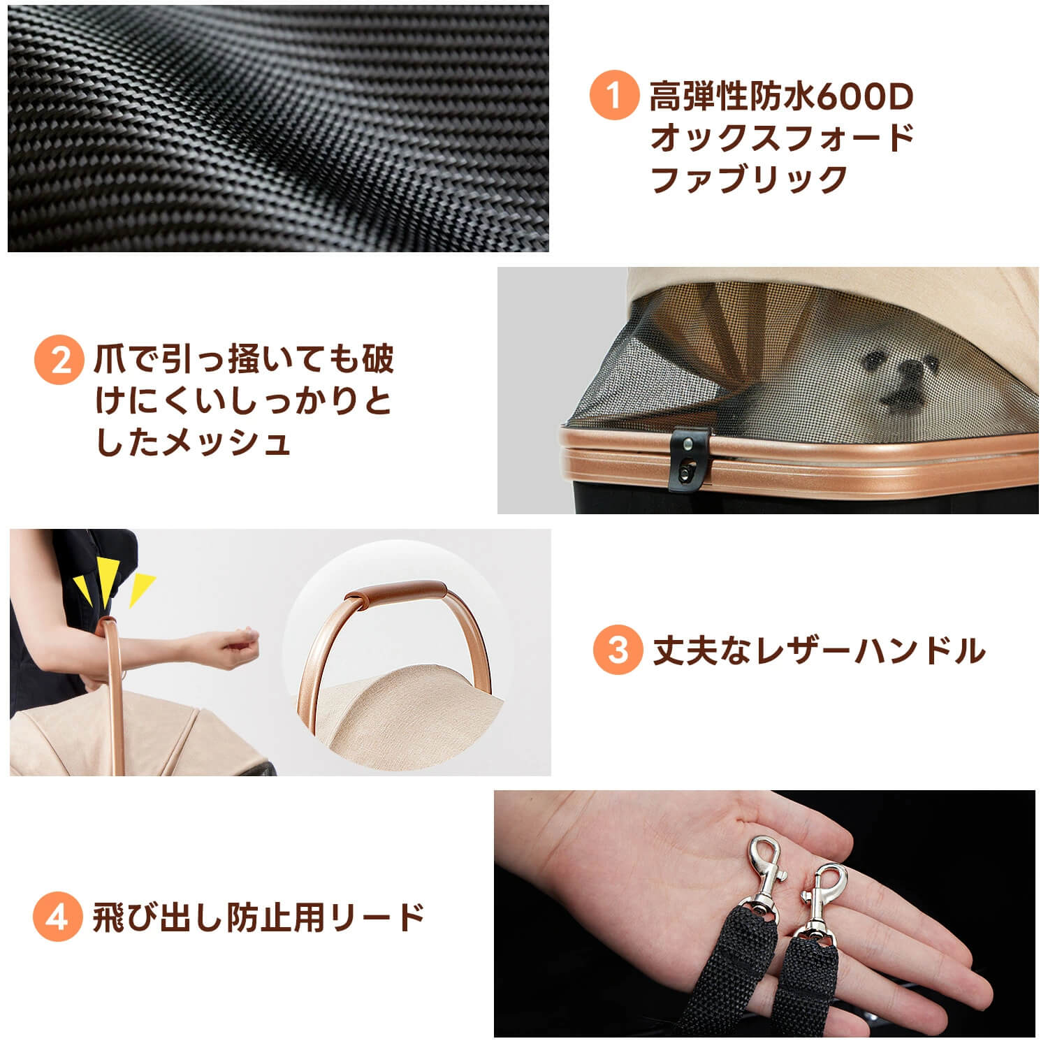 PETTENA軽量一体型NEWTON自動折り畳みペットカート、耐荷重20KG。高弹性防水600Dオックスフォード素材&丈夫メッシュ、爪で引っ掻きに強い。レザーハンドル&飛び出し防止リード付き、多頭・中型犬猫用で自立可能、多機能安定