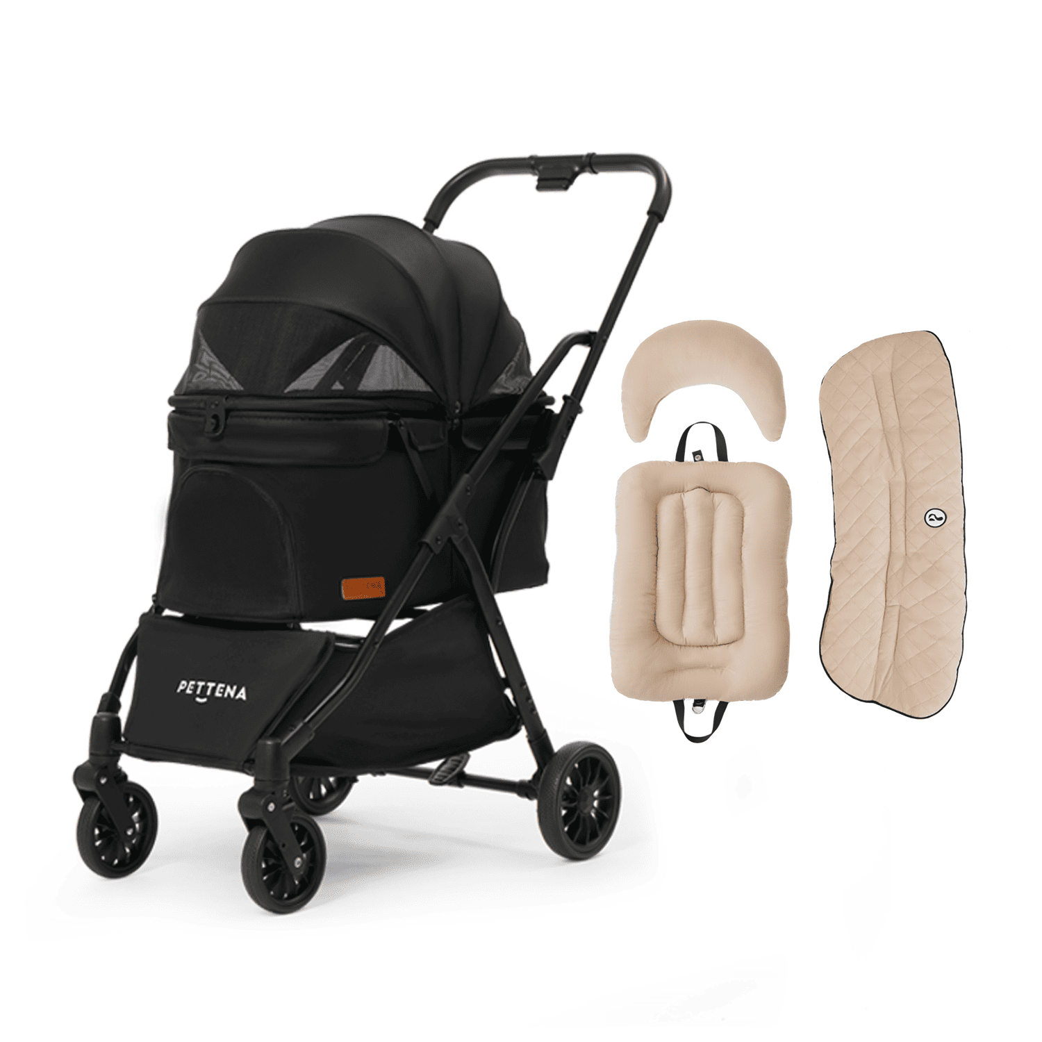【PETTENA軽量一体型】NEWTONペットカート＋ダイヤ柄クッションセット！自動折り畳みで便利、耐荷重20KG＆自立可能。豪華ダイヤ柄クッションでペットも快適、多頭・中型犬猫用のスタイリッシュ多機能カート！