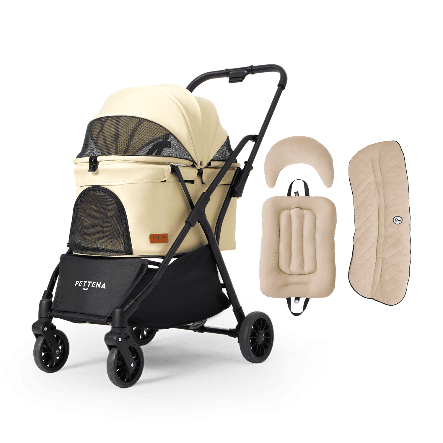 【PETTENA軽量一体型】NEWTONペットカート＋ダイヤ柄クッションセット！自動折り畳みで便利、耐荷重20KG＆自立可能。豪華ダイヤ柄クッションでペットも快適、多頭・中型犬猫用のスタイリッシュ多機能カート！