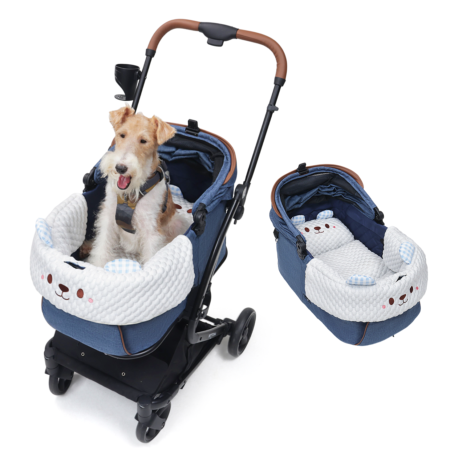 ペットカートMILOU ネービー + かわいいクマ2点セット