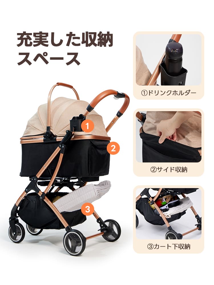 4WAY分離式ペットカート｜車載・散歩に最適な折りたたみ式！中型犬20kg