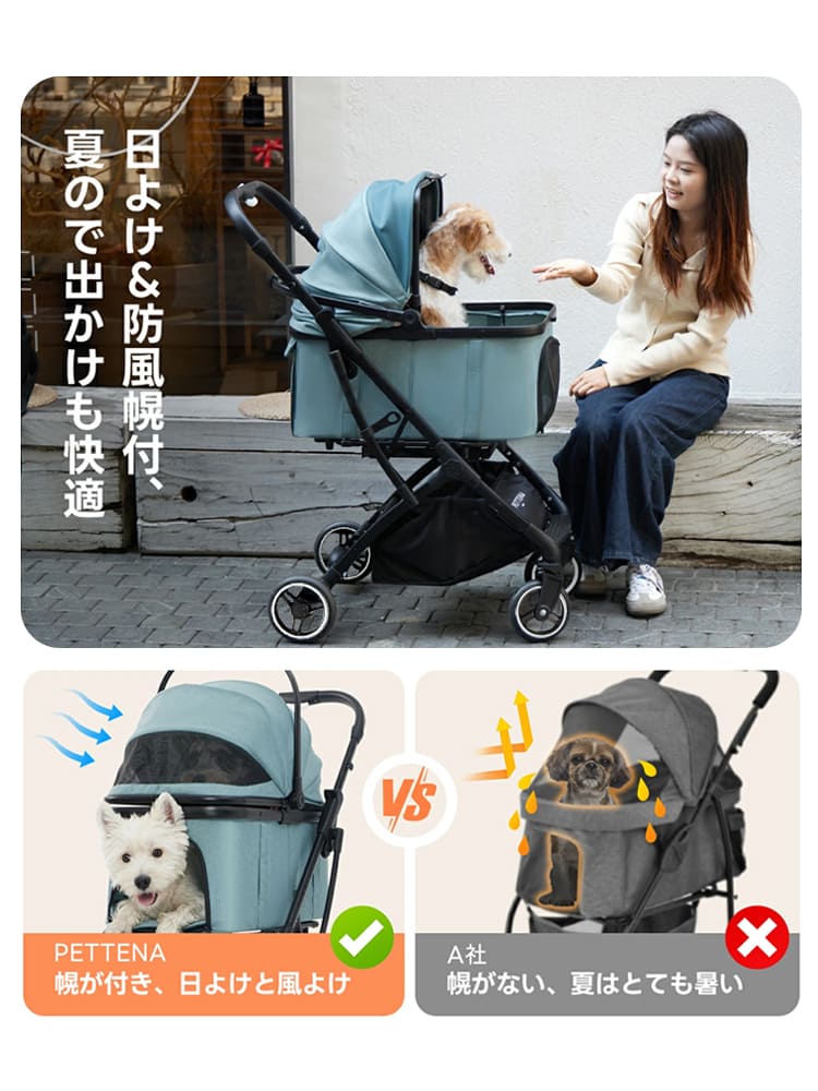 4WAY分離式ペットカート｜車載・散歩に最適な折りたたみ式！中型犬20kg