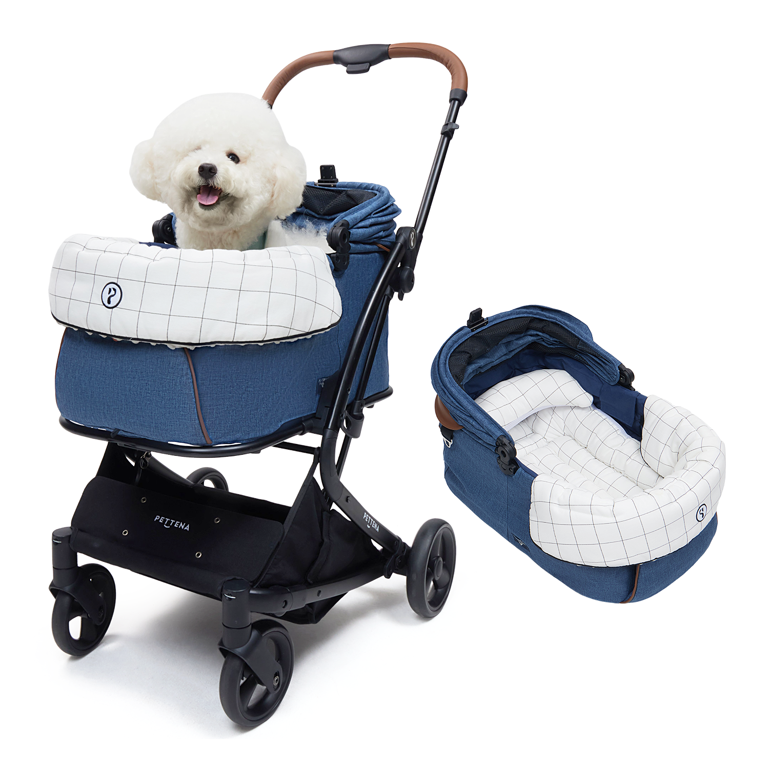 ペットカートMILOU ネービー + 格子柄3点セット