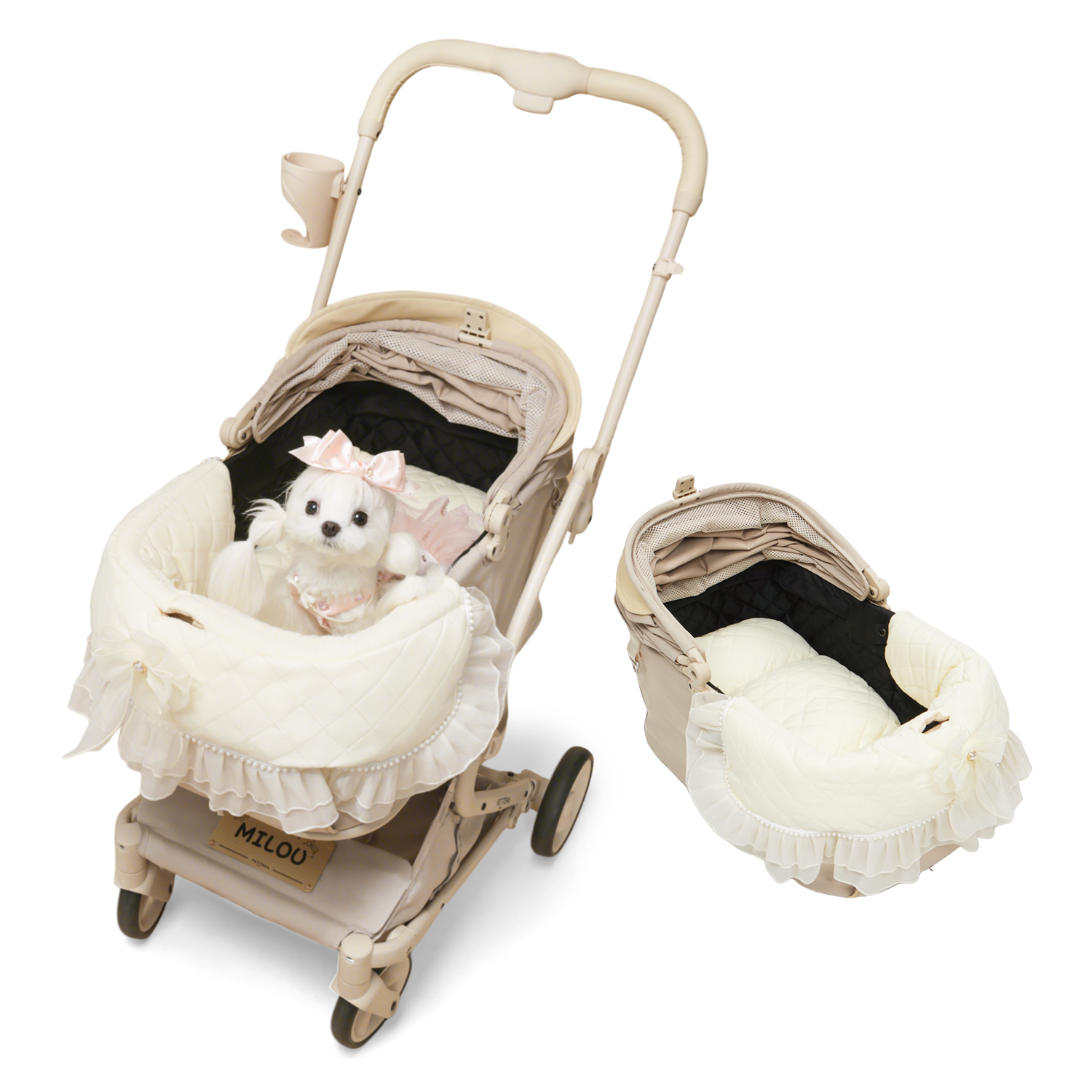 ペットカートMILOU クリームベージュ + プリンセス風2点セット