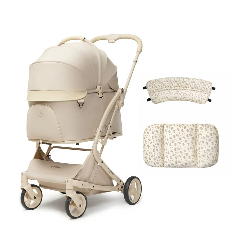 PETTENA ワンタッチ折りたたみ式分離型MILOUペットカート ベージュ色 + 花柄2点クッションセット 
