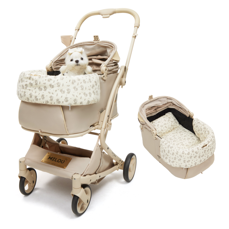 ペットカートMILOU クリームベージュ + 花柄2点セット
