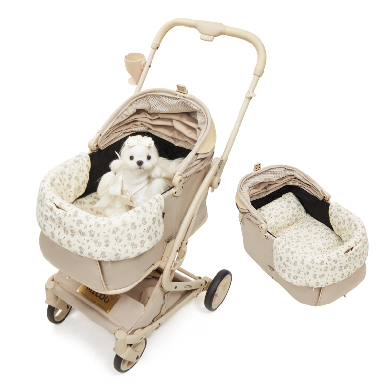 ペットカートMILOU クリームベージュ + 花柄2点セット