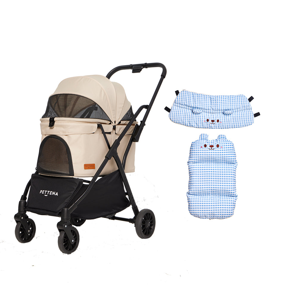 ペットカートNEWTON ベージュ+かわいいクマ（ブルー）