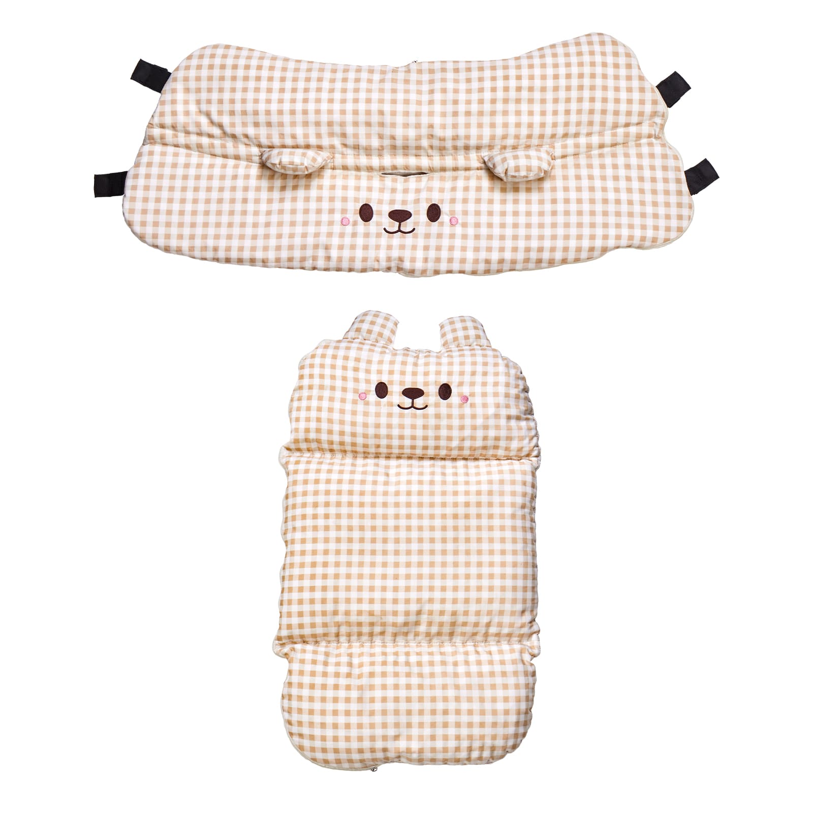 PETTENA夏用冷感クッション2点セット、ベージュ色 A面。冷感素材で暑い夏も快適、2点セットで多彩な使い方。ベージュ色が部屋に馴染み、ペットの安眠と涼しい休憩を提供！