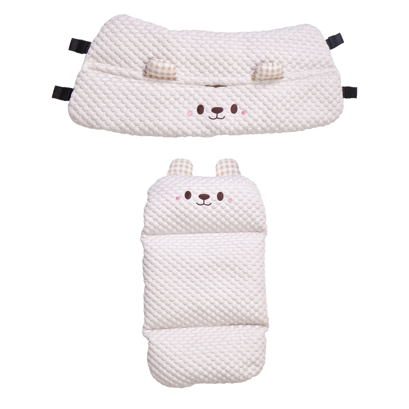 PETTENA夏用冷感クッション2点セット、ベージュ色 B面。冷感素材で暑い夏も快適、2点セットで多彩な使い方。ベージュ色が部屋に馴染み、ペットの安眠と涼しい休憩を提供！