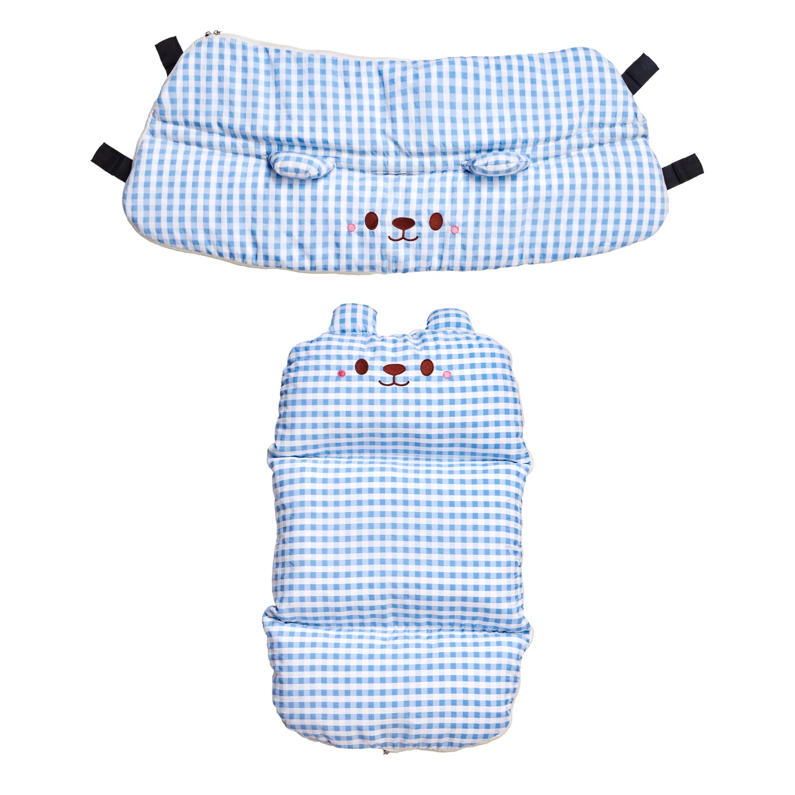 PETTENA夏用冷感クッション2点セット、水色 A面。冷感素材で暑い夏も快適、2点セットで多彩な使い方。ベージュ色が部屋に馴染み、ペットの安眠と涼しい休憩を提供！