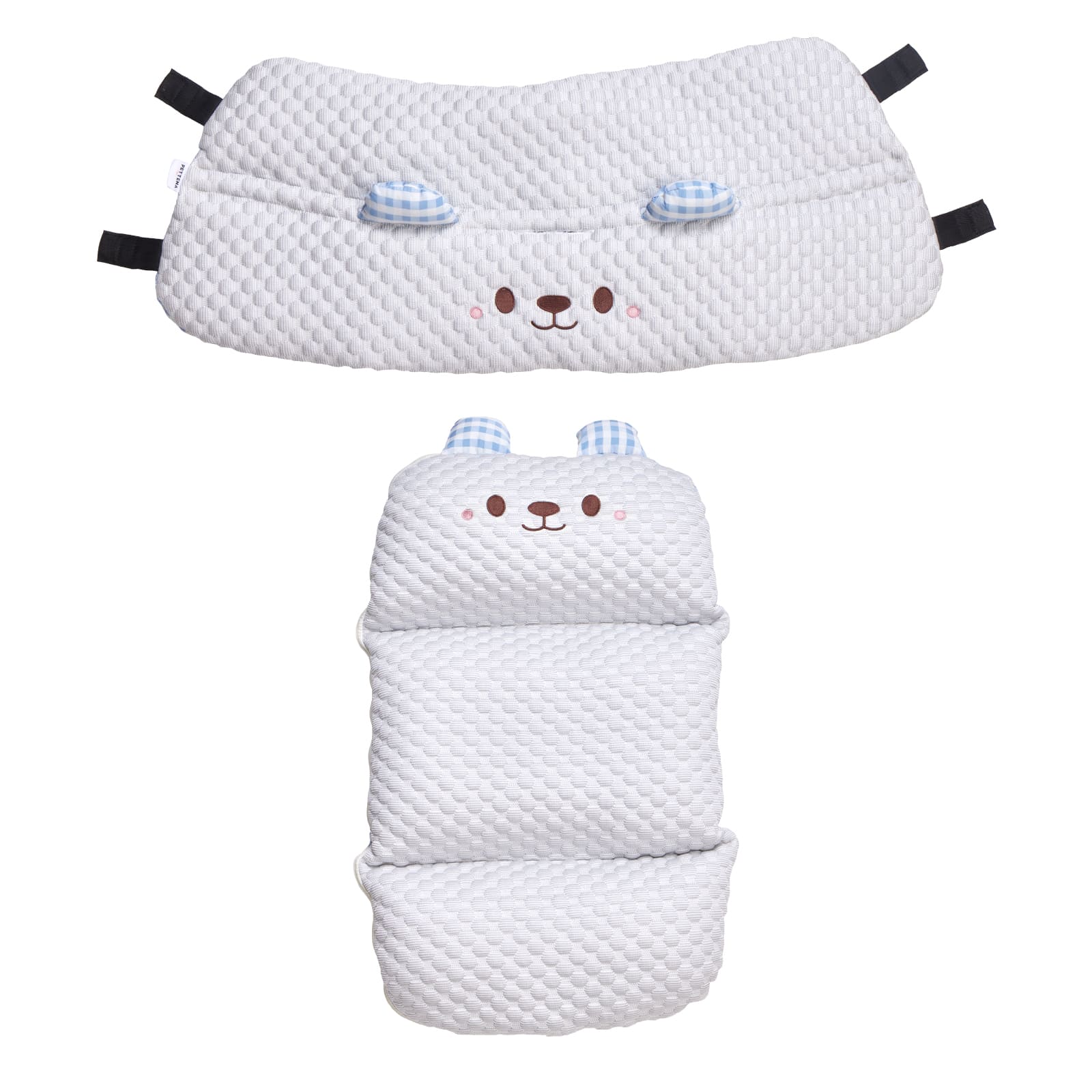 PETTENA夏用冷感クッション2点セット、水色 B面。冷感素材で暑い夏も快適、2点セットで多彩な使い方。ベージュ色が部屋に馴染み、ペットの安眠と涼しい休憩を提供！