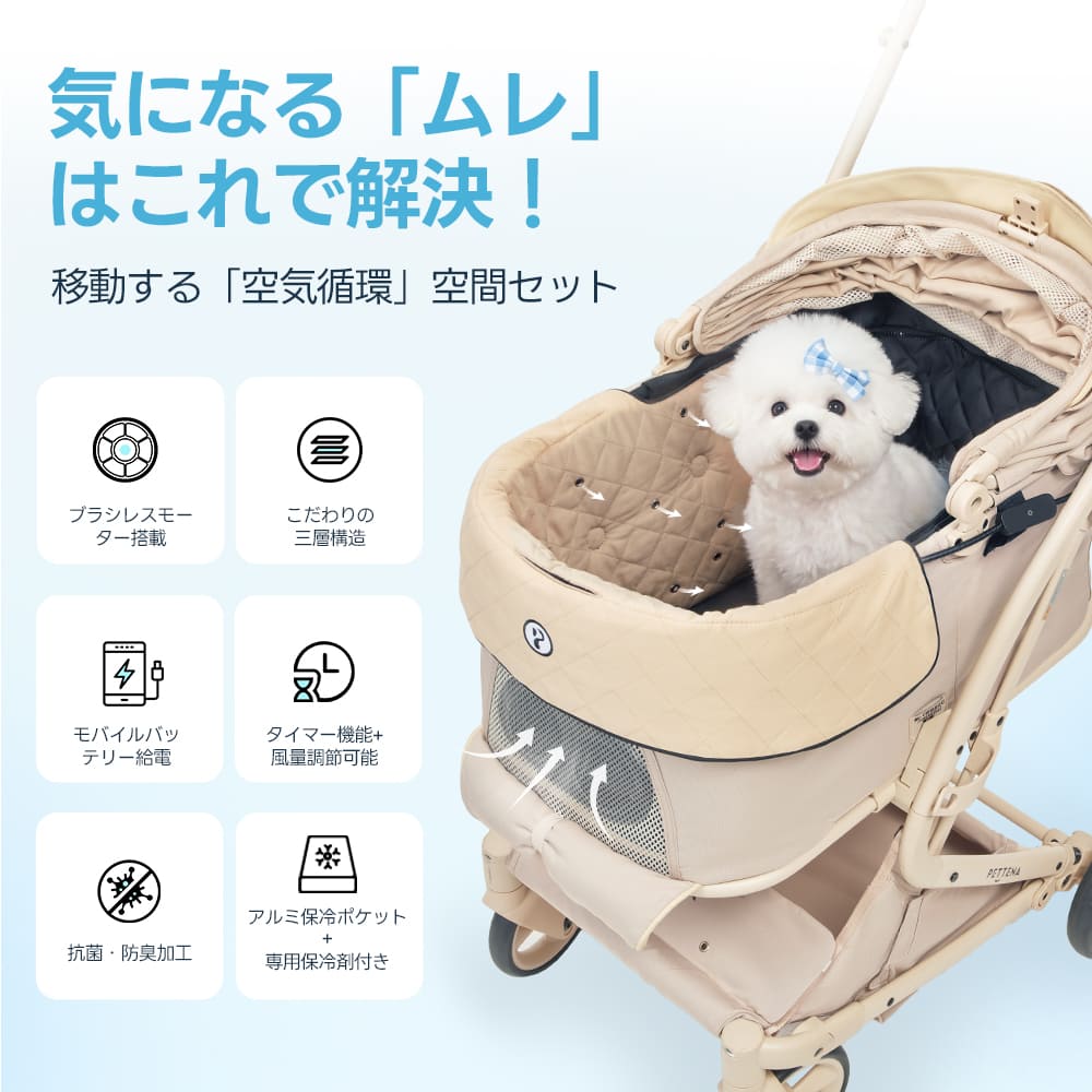 ペットカート ファンクッション（空気循環 ニオイ対策 静音設計）- PETTENA