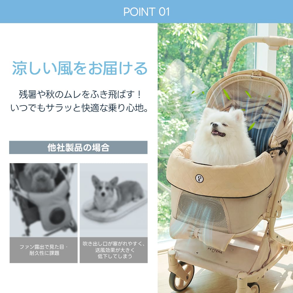 ペットカート ファンクッション（空気循環 ニオイ対策 静音設計）- PETTENA