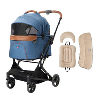 あごのせ付きPETTENA milou small saizペットカート（ネイビー）と「ダイヤ柄セット」。厚みのあるクッションが移動中の振動を和らげ、愛犬が安心してぐっすり眠れる極上の快適仕様。